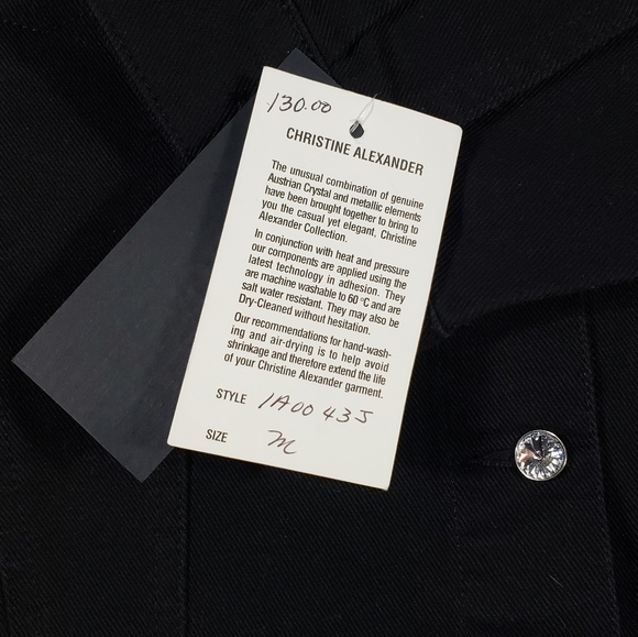Christine Alexander Black Denim Jacket Sz Medium Swarovski Crystal Western Rodeo - Picture 12 of 14